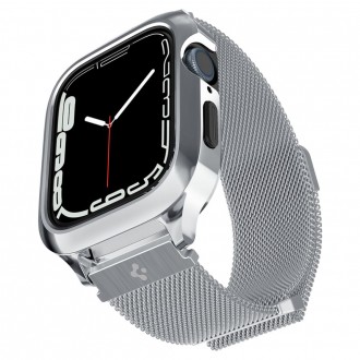 Sidabro spalvos metalinė apyrankė Spigen "Metal Fit "Pro" laikrodžiui Apple Watch 4 / 5 / 6 / 7 / 8 / 9 / SE (44 / 45 MM)
