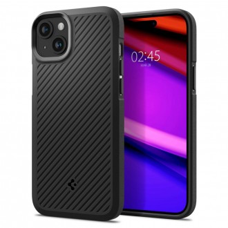 Juodas, išskirtinės tekstūros dėklas "Spigen Core Armor" telefonui iPhone 15 Plus