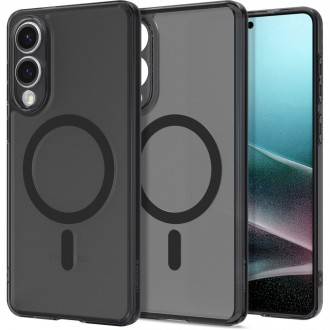 Itin tvirtas pusiau skaidrus juodas dėklas "Spigen Ultra Hybrid Mag Magsafe" telefonui Samsung Galaxy S25 Edge
