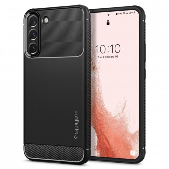 Juodas tekstūrinis dėklas "Spigen Rugged Armor" telefonui Samsung Galaxy S22