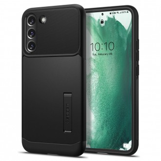 Juodas dviejų tekstūrų dėklas su stovu "Spigen Slim Armor" Galaxy S22 Plus