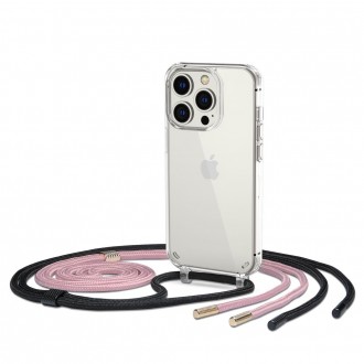 Skaidrus dėklas su dirželiais "Tech-Protect Flexair Chain Black & Pink" skirtas iPhone 14 Pro
