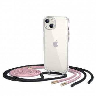 Skaidrus dėklas su dirželiais "Tech-Protect Flexair Chain Black & Pink" skirtas iPhone 14 Plus