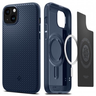Mėlynas originalios matinės tekstūros dėklas "Spigen Mag Armor Magsafe" telefonui iPhone 15