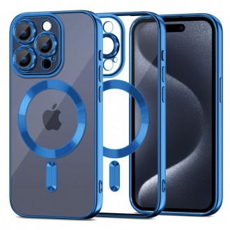 Skaidrus dėklas su mėlynomis detalėmis "Tech-Protect Magshine Magsafe" telefonui iPhone 15 Pro Max