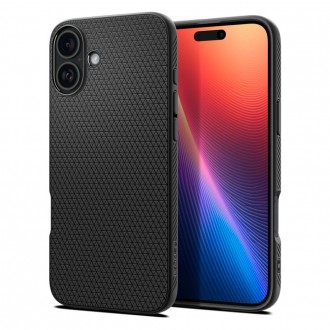 Juodas originalios tekstūros dėklas "Spigen Liquid Air" telefonui Apple iPhone 16 