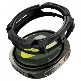 Juodas dėklas "Spigen Rugged Armor" laikrodžiui Samsung Galaxy Watch 8 (44 MM)