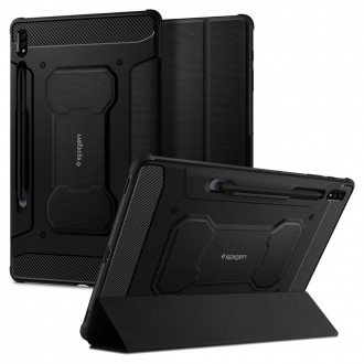 Juodas atverčiamas tekstūrinis dėklas "Spigen Rugged Armor Pro" GALAXY TAB S7+ PLUS 12.4 T970/T976