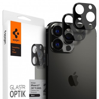 Juodas apsauginis grūdintas stiklas kamerai Spigen "Optik.TR" (2vnt.) telefonui iPhone 13 PRO / 13 PRO MAX
