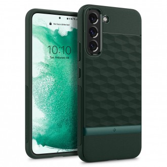 Tamsiai žalias 3D dizaino dėklas, "Spigen Caseology Parallax" telefonui Samsung Galaxy S22 Plus