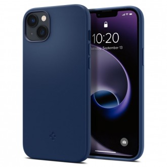 Mėlynas minimalistinio dizaino dėklas "Spigen Silicone Fit Mag Magsafe" telefonui iPhone 14 Plus