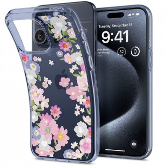 Gėlėtas skaidrus dėklas "Spigen Liquid Crystal Blossom" telefonui iPhone 15 Pro