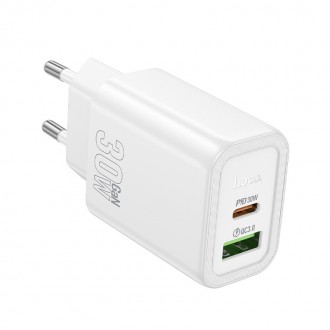 Įkroviklis Hoco N63 30W GaN USB-C / USB-A baltas