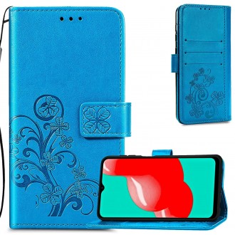 Mėlynas atverčiamas dėklas "Gėlių knyga" telefonui Samsung Galaxy A03s 
