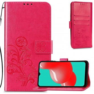 Raudonas atverčiamas dėklas "Gėlių knyga" telefonui Samsung Galaxy A02s 