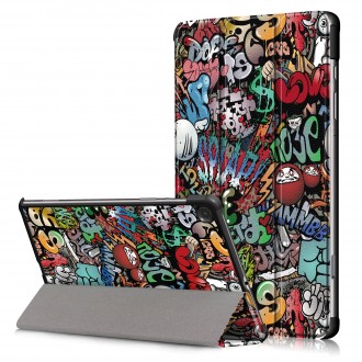 Atverčiamas dėklas "Smart Leather Graffiti" planšetei Samsung T510 / T515 Tab A 10.1 2019