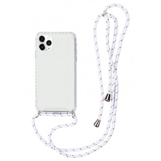 Skaidrus dėklas su baltu dirželiu "Strap Case" skirtas  Apple iPhone 12 Pro Max