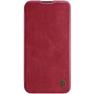 Raudonas atverčiamas dėklas "Nillkin Qin Pro Leather" telefonui iPhone 14  