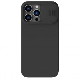 Juodas dėklas su kameros apsauga "Nillkin CamShield Silky Magnetic Silicone" telefonui iPhone 14 