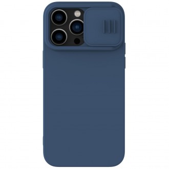 Tamsiai mėlynas dėklas su kameros apsauga "Nillkin CamShield Silky Magnetic Silicone" telefonui iPhone 14