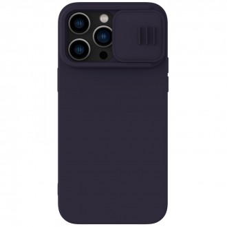 Tamsiai violetinis dėklas su kameros apsauga "Nillkin CamShield Silky Magnetic Silicone" telefonui iPhone 14 Plus