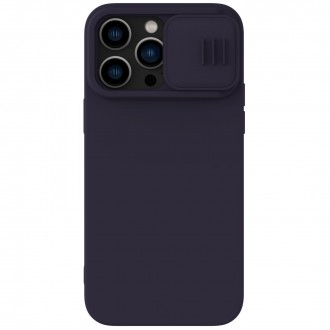 Tamsiai violetinis dėklas su kameros apsauga "Nillkin CamShield Silky Magnetic Silicone" telefonui iPhone 14 