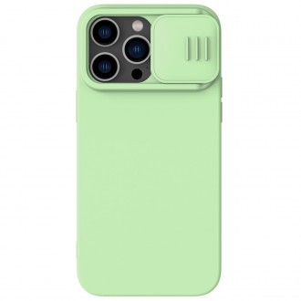 Šviesiai žalias dėklas su kameros apsauga "Nillkin CamShield Silky Silicone" telefonui iPhone 15