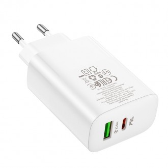 Pakrovėjas - Įkroviklis Borofone BN10 Type-C 65W / USB-A 22.5W baltas