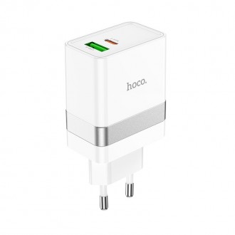Pakrovėjas - Įkroviklis Hoco N21 USB-A / Type-C PD30W+QC3.0 baltas