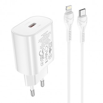Pakrovėjas - Įkroviklis Hoco N22 PD25W + Lightning baltas