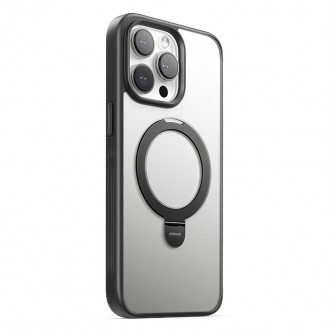 Skaidrus dėklas/stovas su juodomis detalėmis "Joyroom JR-BP004 Magnetic Protective Phone Case With Holder" telefonui iPhone 15 Pro Max