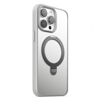 Skaidrus dėklas/stovas su pilkomis detalėmis "Joyroom JR-BP004 Magnetic Protective Phone Case With Holder" telefonui iPhone 15 Pro Max