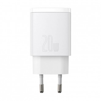 Pakrovėjas-įkroviklis buitinis Baseus USB + Type-C 20W baltas CCXJ-B02