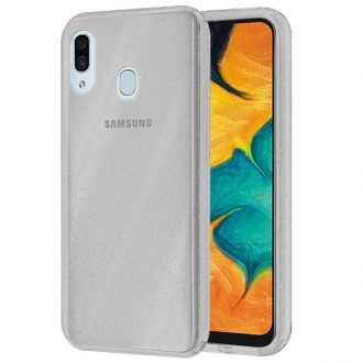 Dūmo spalvos permatomas silikoninis dėklas su blizgučiais Samsung Galaxy A305 A30 telefonui "Glitter Crystal case"