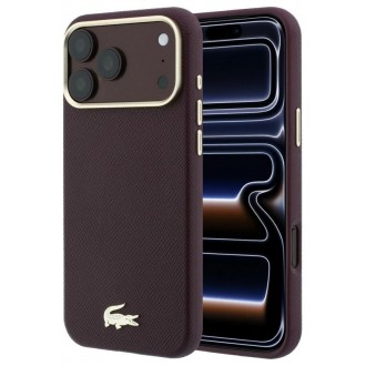 Dėklas Lacoste PU Leather Champs Elysees Gold Logo MagSafe Apple iPhone 18 Pro tamsiai raudonas