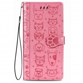 Rožinis atverčiamas dėklas "Šunys/Katės" telefonui Samsung A12