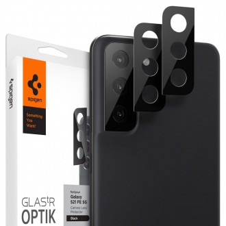 Juodas apsauginis grūdintas stiklas (2vnt.) GALAXY S21 FE telefono kamerai apsaugoti "Spigen Optik.TR Camera Protector"