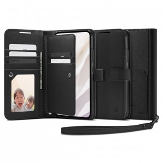 Juodos spalvos išskirtinio dizaino dėklas/piniginė Spigen "Wallet S Plus" telefonui Samsung Galaxy A54 5G