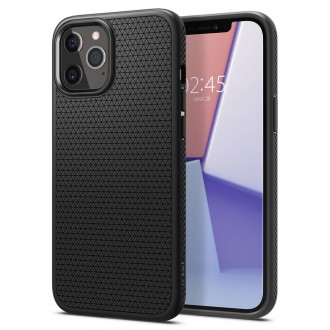 Juodas originalios tekstūros dėklas "Spigen Liquid Air" telefonui iPhone 12/12 Pro