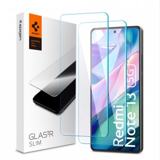 Skaidrus apsauginis grūdintas stiklas (2vnt)"Spigen Glas.Tr Slim 2-Pack" telefonui Xiaomi Redmi Note 13 5G 