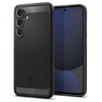 Juodas tekstūrinis dėklas "Spigen Rugged Armor Mag Magsafe" telefonui Samsung Galaxy S24 FE