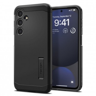 Juodos spalvos dviejų sluoksniu dėklas/stovas "Spigen Tough Armor" telefonui Samsung Galaxy S24 FE