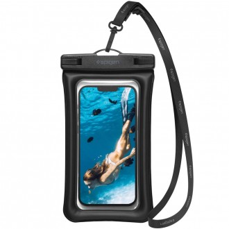 Itin skaidrus universalus vandeniui atsparus dėklas su plūdės funkcija "Spigen A610 Universal Waterproof Float Case" Juodas