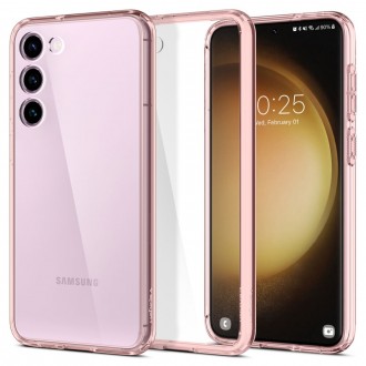 Itin tvirtas skaidrus dėklas rožiniais kraštais "Spigen Ultra Hybrid" telefonui Galaxy S23 