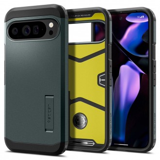 Žalias dviejų sluoksniu dėklas/stovas "Spigen Tough Armor" telefonui Google Pixel 9 Pro XL