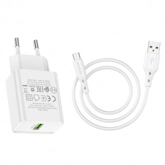 Pakrovėjas-įkroviklis buitinis Borofone BN5 QC 3.0 18W + microUSB, baltas