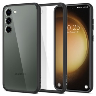 Itin tvirtas skaidrus dėklas juodais kraštais "Spigen Ultra Hybrid Matte Black" telefonui Samsung Galaxy S23 