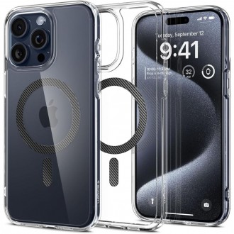 Itin tvirtas skaidrus dėklas su anglies pluošto detalėmis "Spigen Ultra Hybrid Mag Magsafe" telefonui iPhone 15 Pro