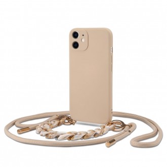 Smėlio spalvos silikoninis dėklas su dirželiu "Tech-protect Icon Chain" telefonui iPhone 11