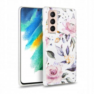 Baltas dėklas "Tech-Protect FLORAL"telefonui Samsung Galaxy S21 FE